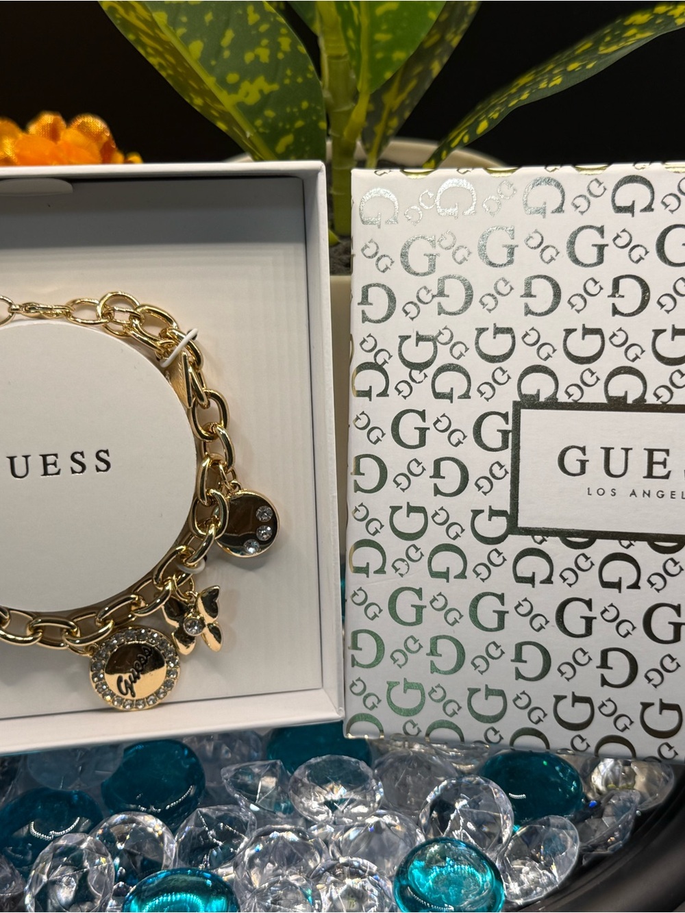 GUESS Gold-Tone Charm Bracelet with Crystal Accents